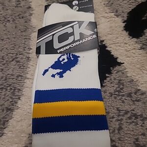TCK Athletic White, Blue, and Yellow Men's Socks Large Baseball